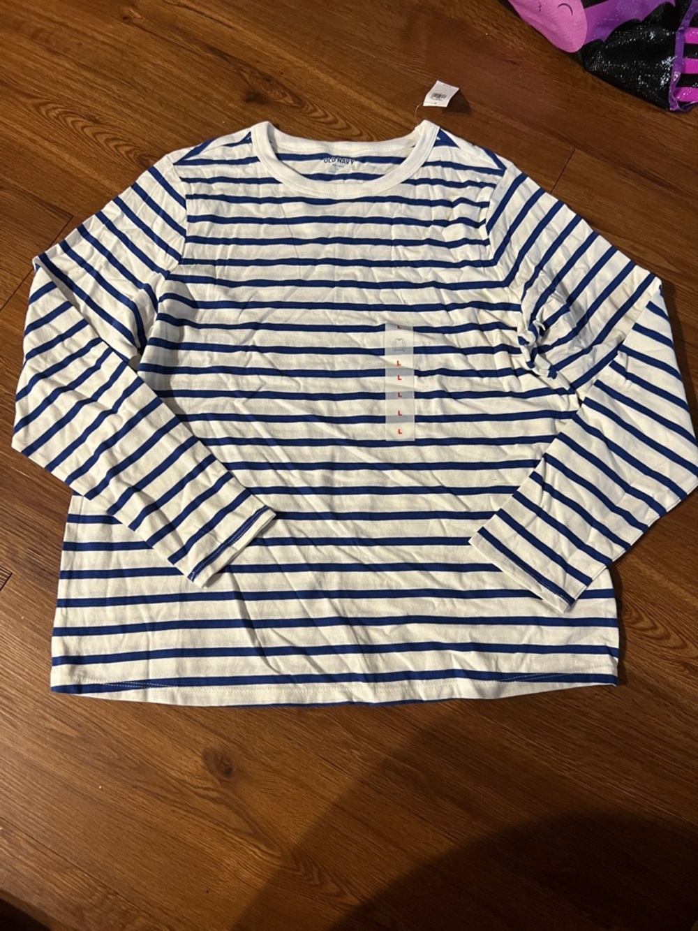Old Navy White and Blue Striped Long-Sleeve Tee